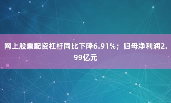 网上股票配资杠杆同比下降6.91%；归母净利润2.99亿元